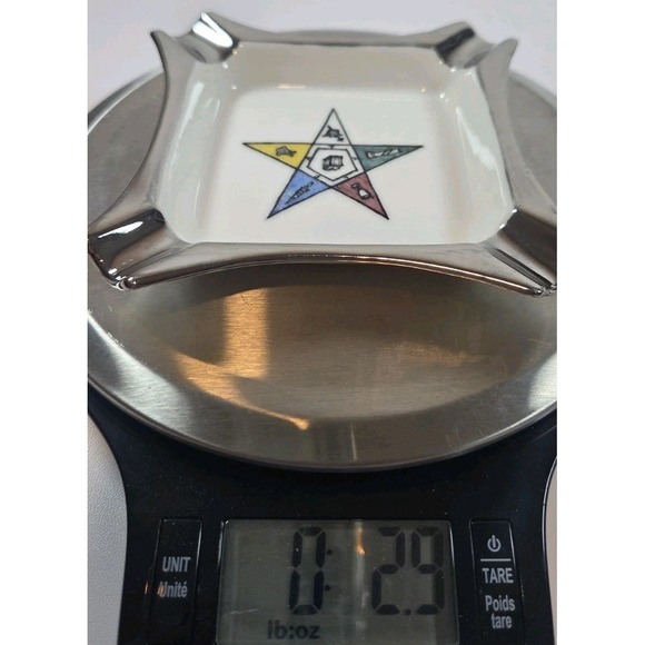 VTG Masonic OES Order of The Eastern Star Ceramic Ashtray W/Silver Trim Signed - Picture 7 of 7